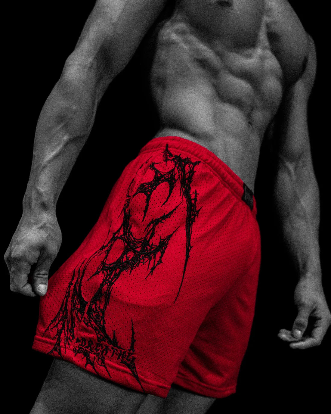 Breathe Divinity , Eclipse Embroidery Bodybuilding Mesh Shorts [CRIMSON] ,  Pronto en stock ,Pre orden Abierta