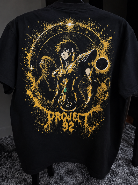 P92 , ( Gold Collection ) , Aioria , Leo ♌️ , Oversized Tee in black , Piezas únicas ‼️