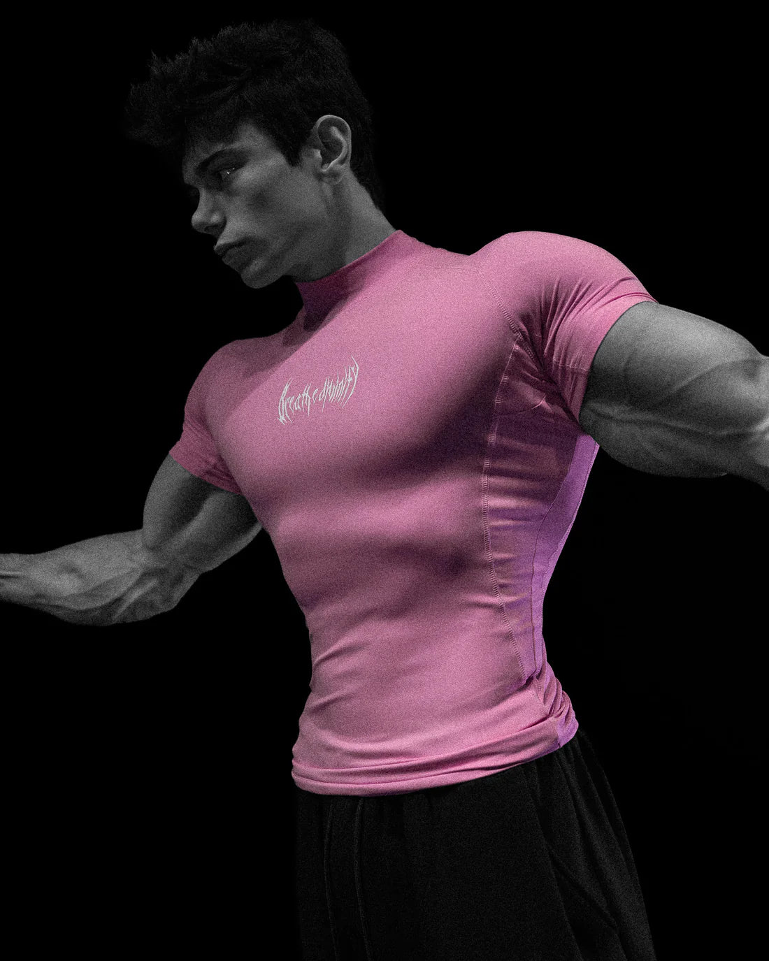 Breathe Divinity , Adrenaline Mock Neck , Compression , Short Sleeve, ( Blossom Pink )