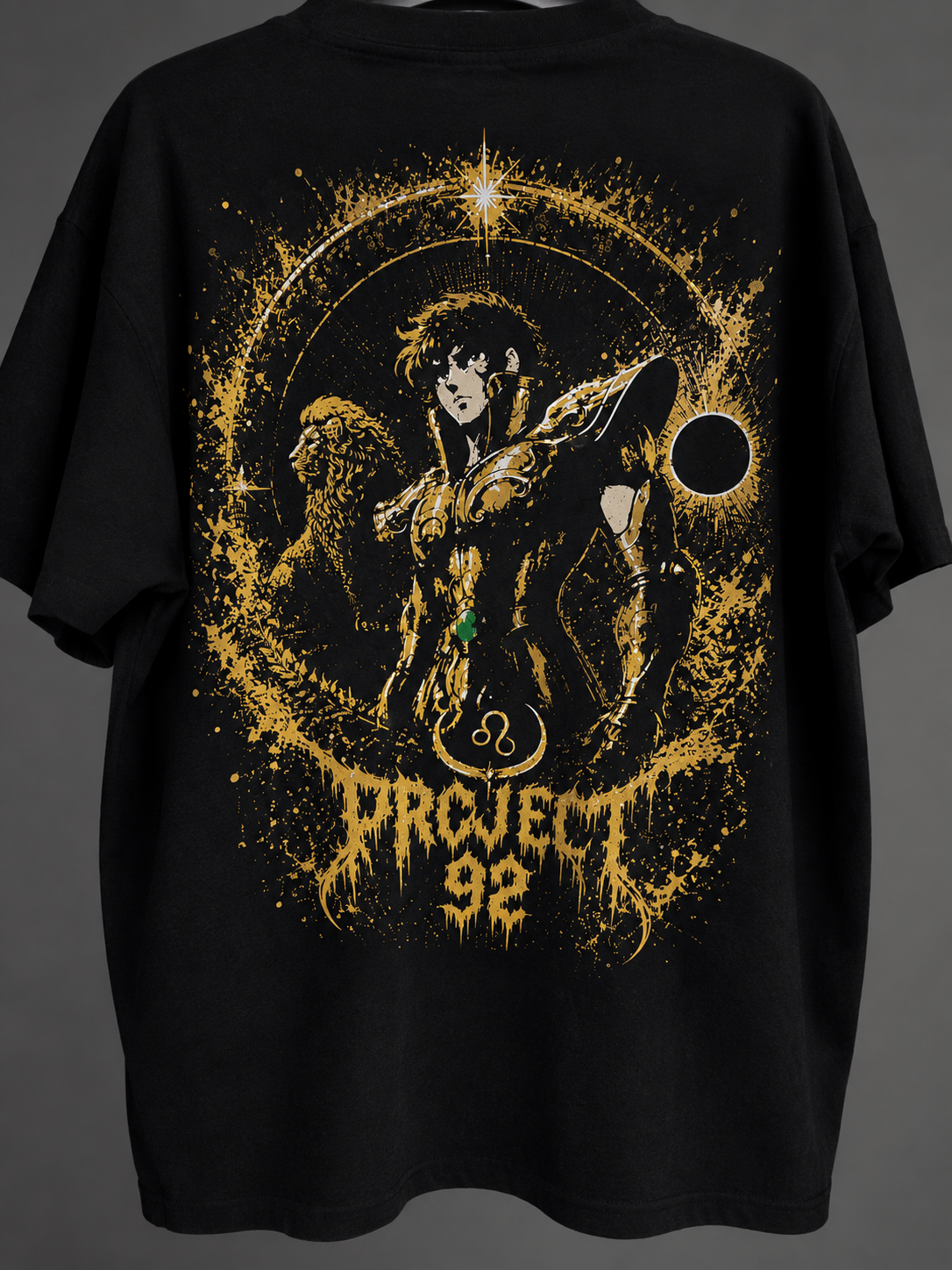 P92 , ( Gold Collection ) , Aioria , Leo ♌️ , Oversized Tee in black , Piezas únicas ‼️