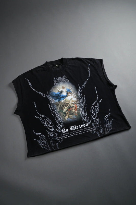Darc Sport , RISE ABOVE DISTRESSED GRUNGE CUT-OFF TEE IN BLACK
