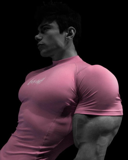 Breathe Divinity , Adrenaline Mock Neck , Compression , Short Sleeve, ( Blossom Pink )