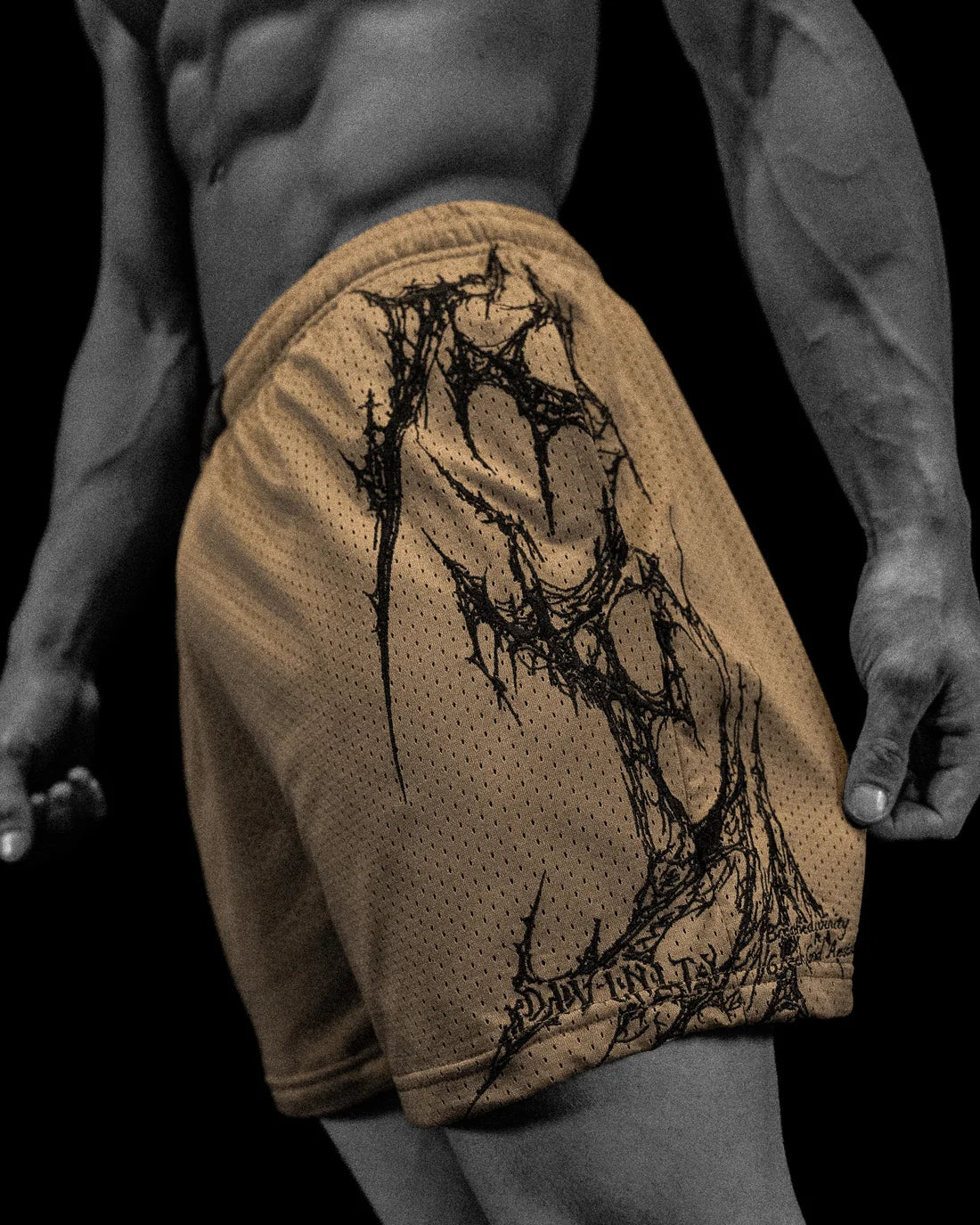 Breathe Divinity , Eclipse Embroidery Bodybuilding Mesh Shorts [ Taupe ] , Pronto en stock , Preventa abierta